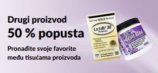 Reklamni natpis koji promovira akciju 50 % popusta na drugi proizvod