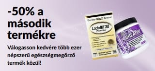 A második termékre 50% kedvezményt hirdető banner.