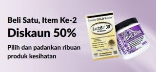 Sepanduk mempromosi Beli Satu, Diskaun 50% Item Ke-2