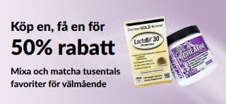 Banner som marknadsför Köp en, få en för 50% rabatt