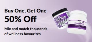 Banner promoting Buy One, Get One 50% off