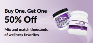 Banner promoting Buy One, Get One 50% off