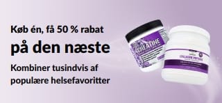 Banner, der reklamerer for tilbuddet »Køb en, få 50 % rabat på den næste«