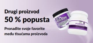 Reklamni natpis koji promovira akciju 50 % popusta na drugi proizvod