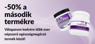 A második termékre 50% kedvezményt hirdető banner.