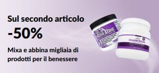 Banner che promuove uno sconto del 50% sul secondo articolo