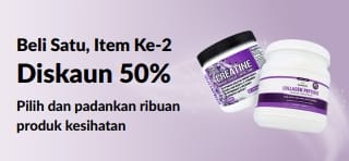 Sepanduk mempromosi Beli Satu, Diskaun 50% Item Ke-2