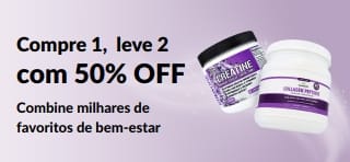 Banner promovendo a oferta “Compre 1, leve 2 com 50% OFF”