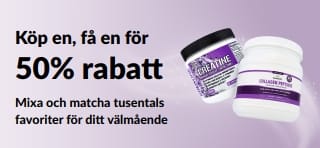 Banner som marknadsför Köp en, få en för 50% rabatt