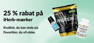 Banner, der reklamerer for 25 % rabat på iHerb-mærker