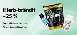 Banneri, joka tarjoaa 25 % alennusta iHerb-tuotemerkeistä