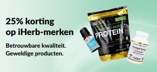 Banner met reclame voor 25% korting op iHerb-merken.