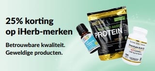 Banner met reclame voor 25% korting op iHerb-merken.