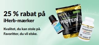 Banner, der reklamerer for 25 % rabat på iHerb-mærker