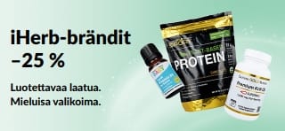 Banneri, joka tarjoaa 25 % alennusta iHerb-tuotemerkeistä