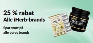 Banner, der promoverer 25 % rabat på alle iHerb-brands