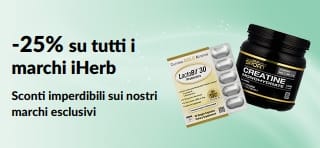 Banner che promuove lo sconto del 25% su tutti i marchi iHerb