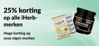 Banner met reclame voor 25% korting op alle iHerb-merken.