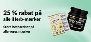 Banner, der promoverer 25 % rabat på alle iHerb-mærker