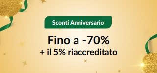 Sconti per il 30° anniversario: fino a -70% + il 5% riaccreditato