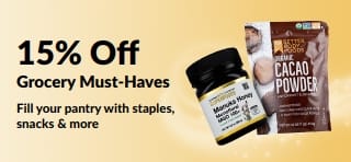 Banner promoting 15% Off select Grocery items