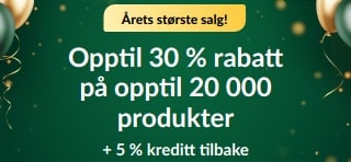 30-årsjubileumssalg: Opptil 30 % rabatt + 5 % kreditt tilbake