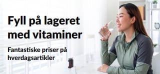 Banner som reklamerer for flotte tilbud på vitaminer