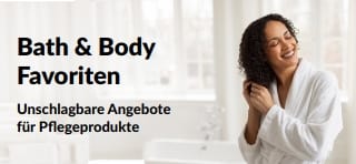 Banner, das tolle Angebote für beliebte Bade- und Körperpflegeprodukte bewirbt