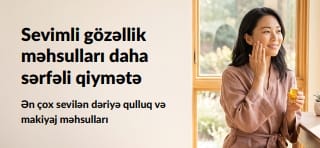 Dəriyə qulluq, makiyaj və daha çox sevimli gözəllik məhsullarına özəl böyük endirimləri nümayiş etdirən banner