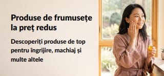 Banner cu super oferte la produse de frumusețe populare pentru îngrijirea pielii, machiaj și multe altele.