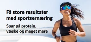 Banner, der reklamerer for gode tilbud på sportsernæring, såsom protein, væske og meget mere