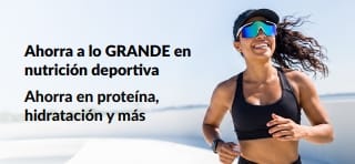Banner con grandes ofertas en nutrición deportiva: proteína, hidratación y más