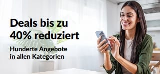 Banner, das Angebote mit bis zu 40 % Rabatt bewirbt