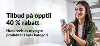 Banner som promoterer tilbud på opptil 40 % rabatt