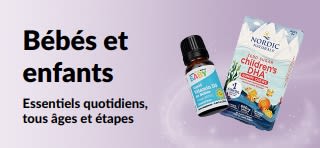 Bannière promotionnelle présentant les essentiels du quotidien d'iHerb pour bébés et enfants