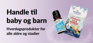 Banner som promoterer iHerbs hverdagsprodukter for baby og barn