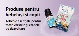 Banner ce promovează produse iHerb esențiale pentru bebeluși și copii.