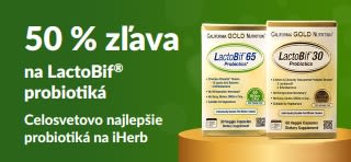 Banner propagujúci 50 % zľavu na LactoBif, najlepšie probiotiká na iHerb