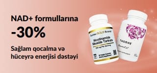 Sağlam qocalma və hüceyrə enerjisini dəstəkləyən NAD+ formullarına 30% endirimi təbliğ edən banner