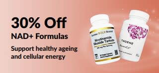 Banner promoting 30% off NAD+ Formulas that support healthy ageing and cellular energy