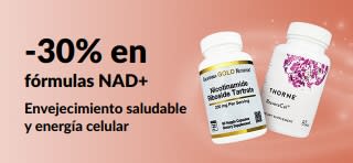 Banner promocional de -30% en fórmulas NAD+ para un envejecimiento saludable y energía celular