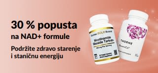 Reklamni natpis koji promovira 30 % popusta na NAD+ formule koje podržavaju zdravo starenje i staničnu energiju