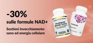 Banner che promuove il 30% di sconto sulle formule NAD+ che sostengono invecchiamento sano ed energia cellulare