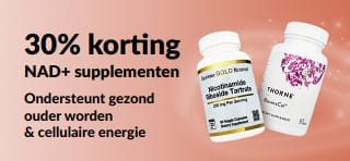 Banner ter promotie van 30% korting op NAD+-supplementen die gezond ouder worden en cellulaire energie ondersteunen