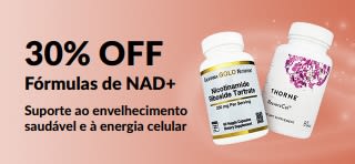 Banner promocional de 30% OFF em Fórmulas de NAD+ que auxiliam no envelhecimento saudável e na energia celular