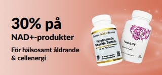 Banner som gör reklam för 30% på NAD+-produkter som främjar hälsosamt åldrande och cellenergi