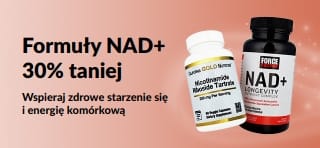 Baner promujący 30% zniżki na formuły NAD+ wspierające zdrowe starzenie się i energię komórkową