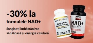 Banner ce promovează 30% reducere la formulele NAD+, care susțin îmbătrânirea sănătoasă și energia celulară.