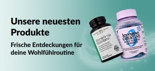 Ein Banner, das für die neuesten Produkte und aktuellen Entdeckungen von iHerb wirbt, die du in deine Routine zur Förderung deines Wohlbefindens integrieren kannst