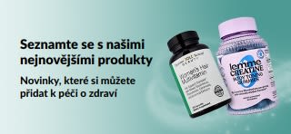 Banner propagující nejnovější produkty iHerb a novinky, které si můžete přidat ke své péči o zdraví.